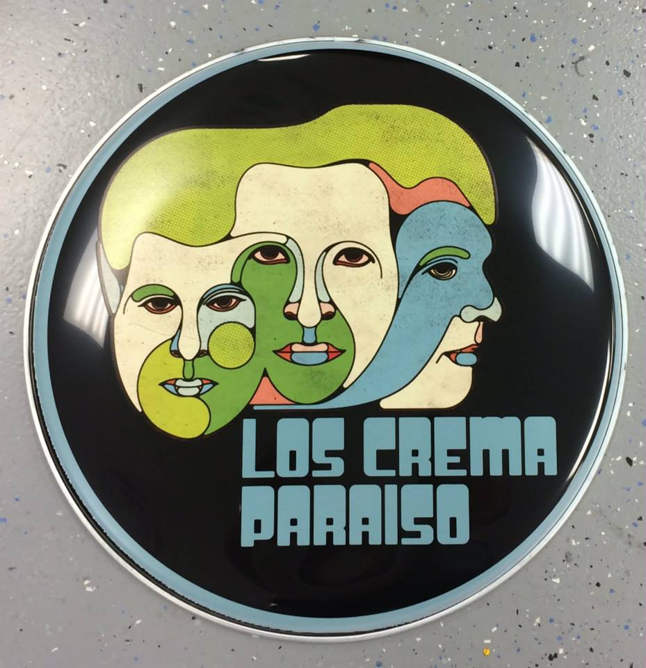 Custom-printed bass drum head with band logo or artwork
