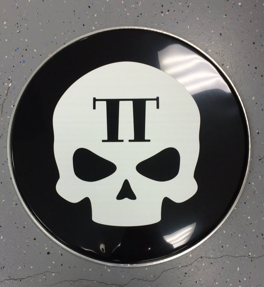 Custom-printed bass drum head with band logo or artwork
