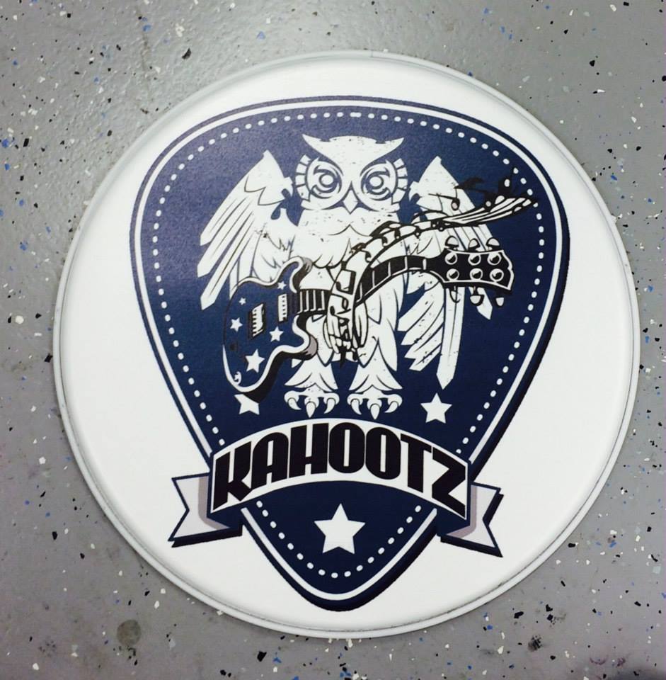 Custom-printed bass drum head with band logo or artwork