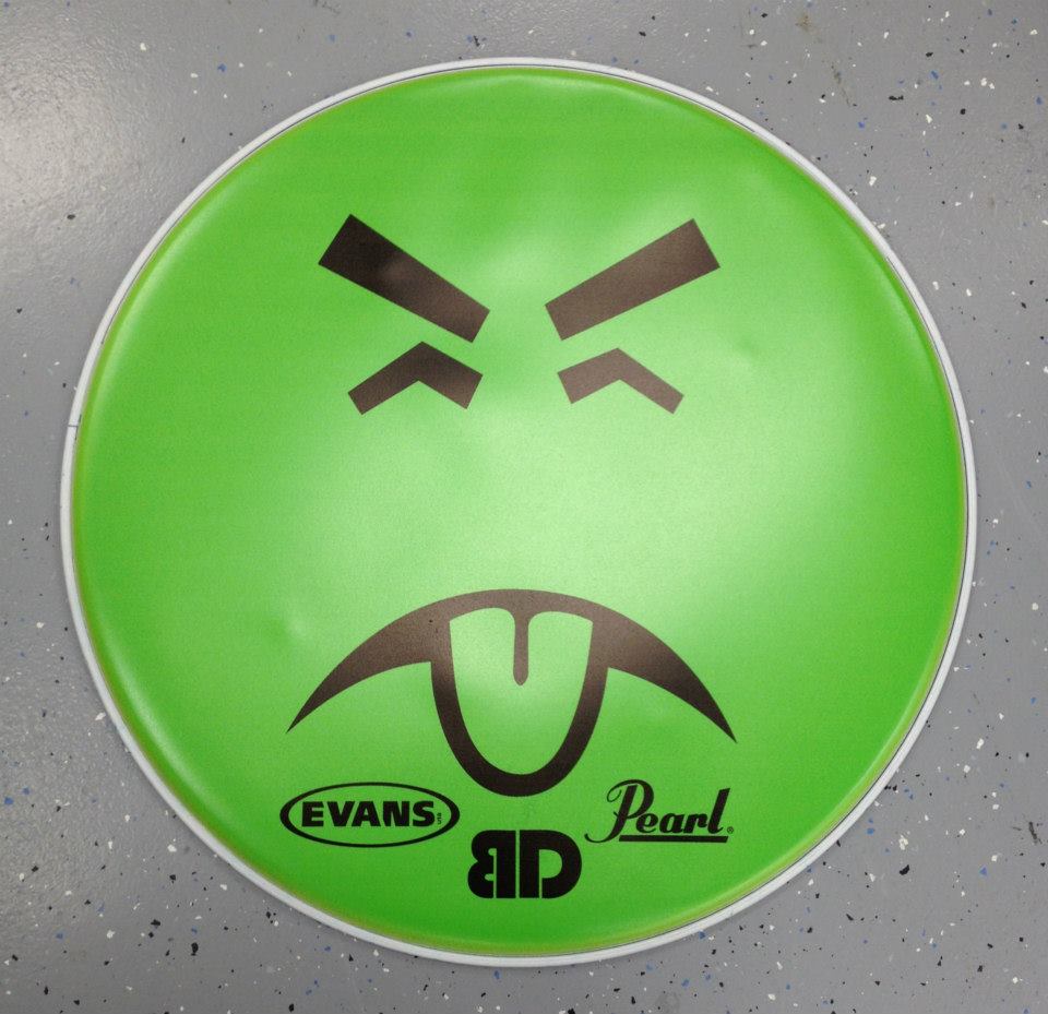 Custom-printed bass drum head with band logo or artwork