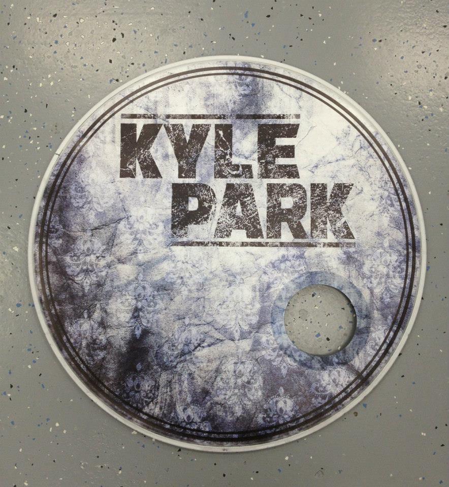 Custom-printed bass drum head with band logo or artwork